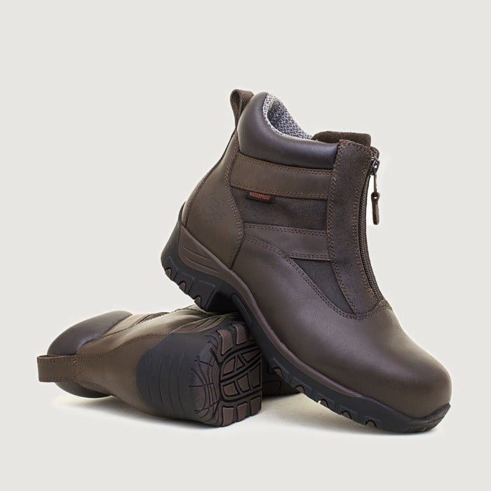 Bareback Chatsworth Storm waterproof jodhpur boots in brown, showing the zip fastening and outsole