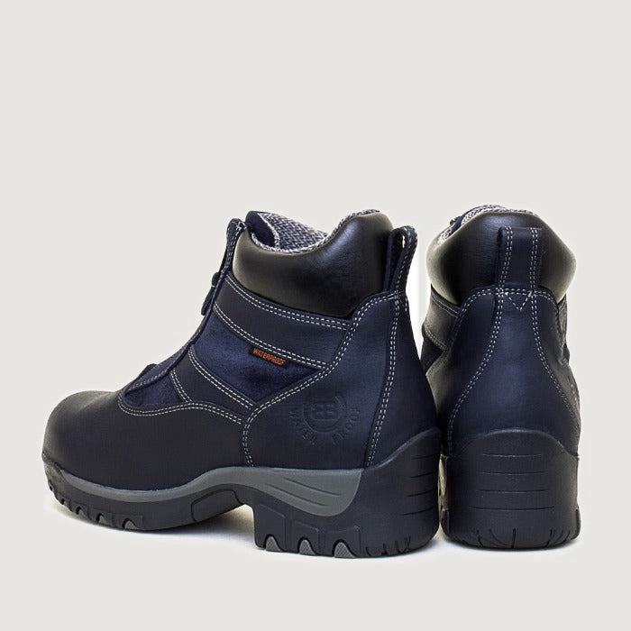 Bareback Chatsworth Storm waterproof jodhpur boots in navy, rear three-quarter view of the pair
