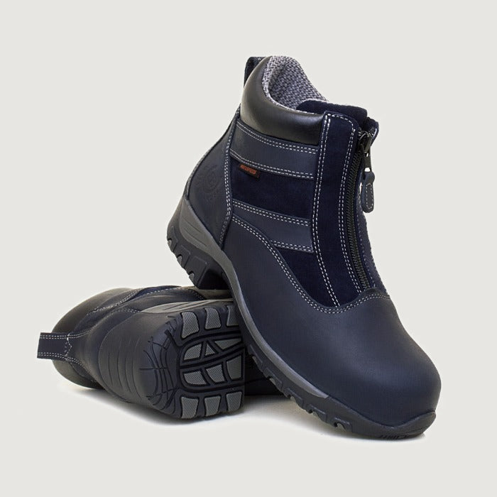 Bareback Chatsworth Storm waterproof jodhpur boots in navy, showing the zip fastening and outsole