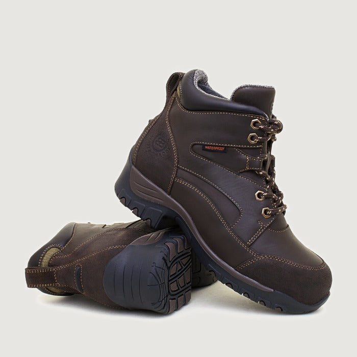 Bareback Blair Storm waterproof boots in brown, angled side view of the pair