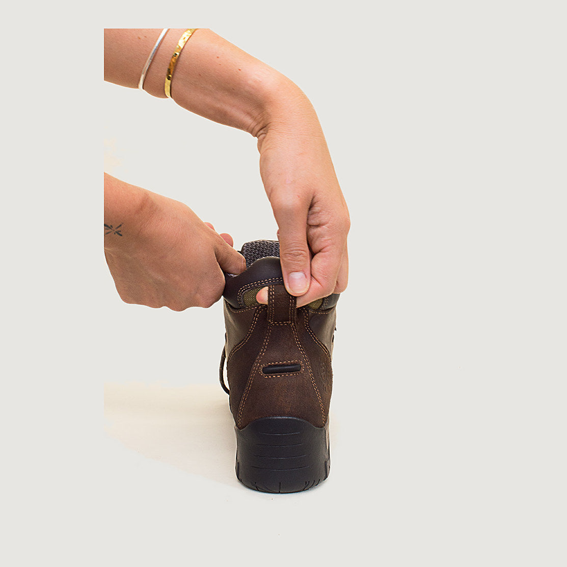 Bareback Blair Storm waterproof jodhpur boots in brown leather, close-up view