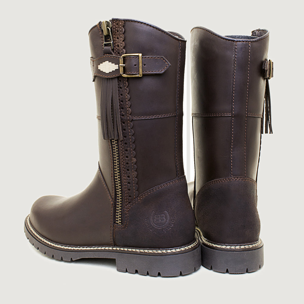 Bareback Hudson Mid waterproof boots in chocolate, angled front view of the pair