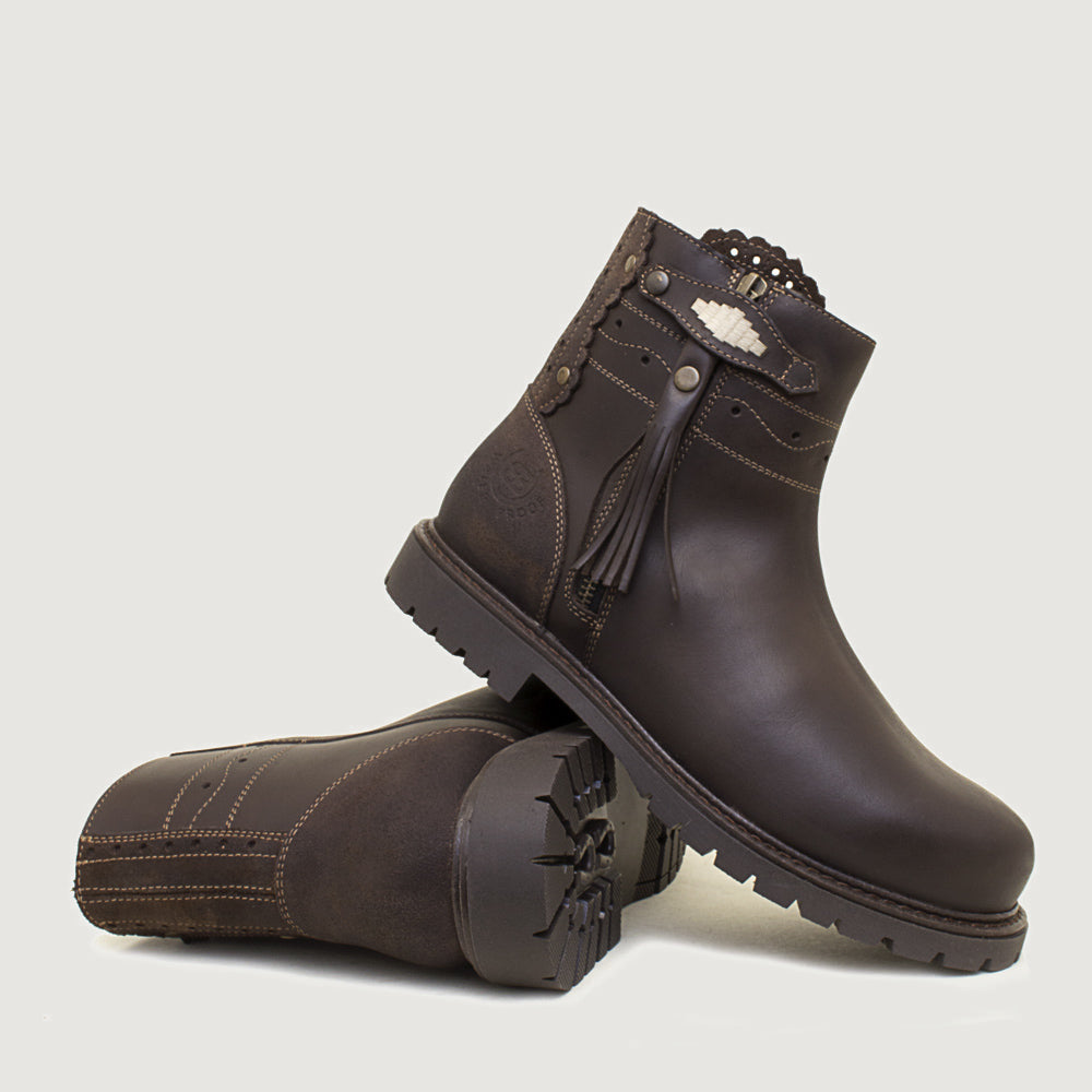 Bareback Hudson waterproof ankle boots in chocolate, showing the cleated rubber outsole
