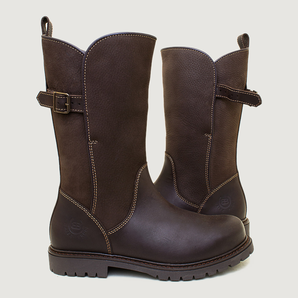 Bareback Quebec waterproof zip-up mid-calf boots in brown leather, shown with the removable BareBack Comfort insole
