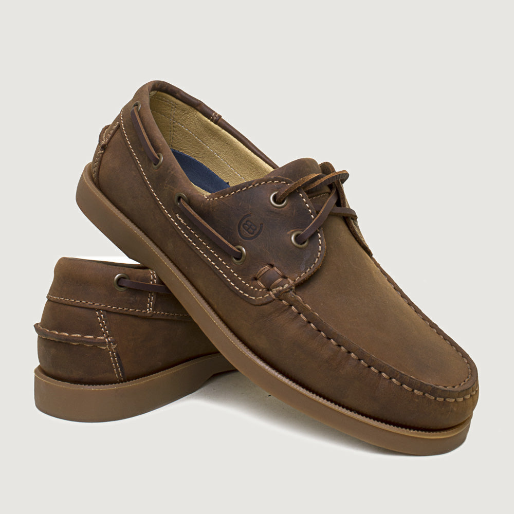 Bareback Barco leather deck shoes in chestnut - sole detail