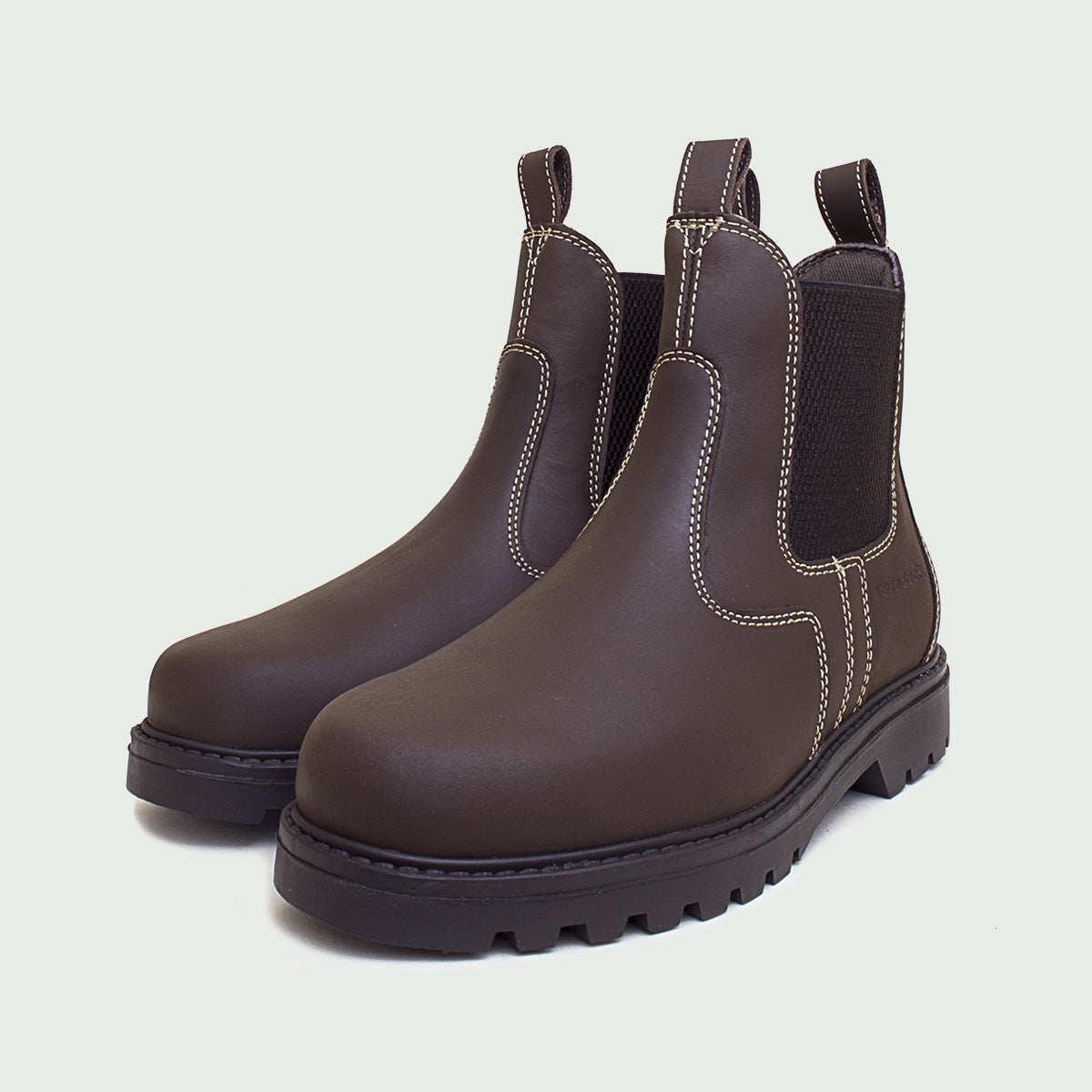 Bareback Bronx brown country yard boots, angled view of the pair