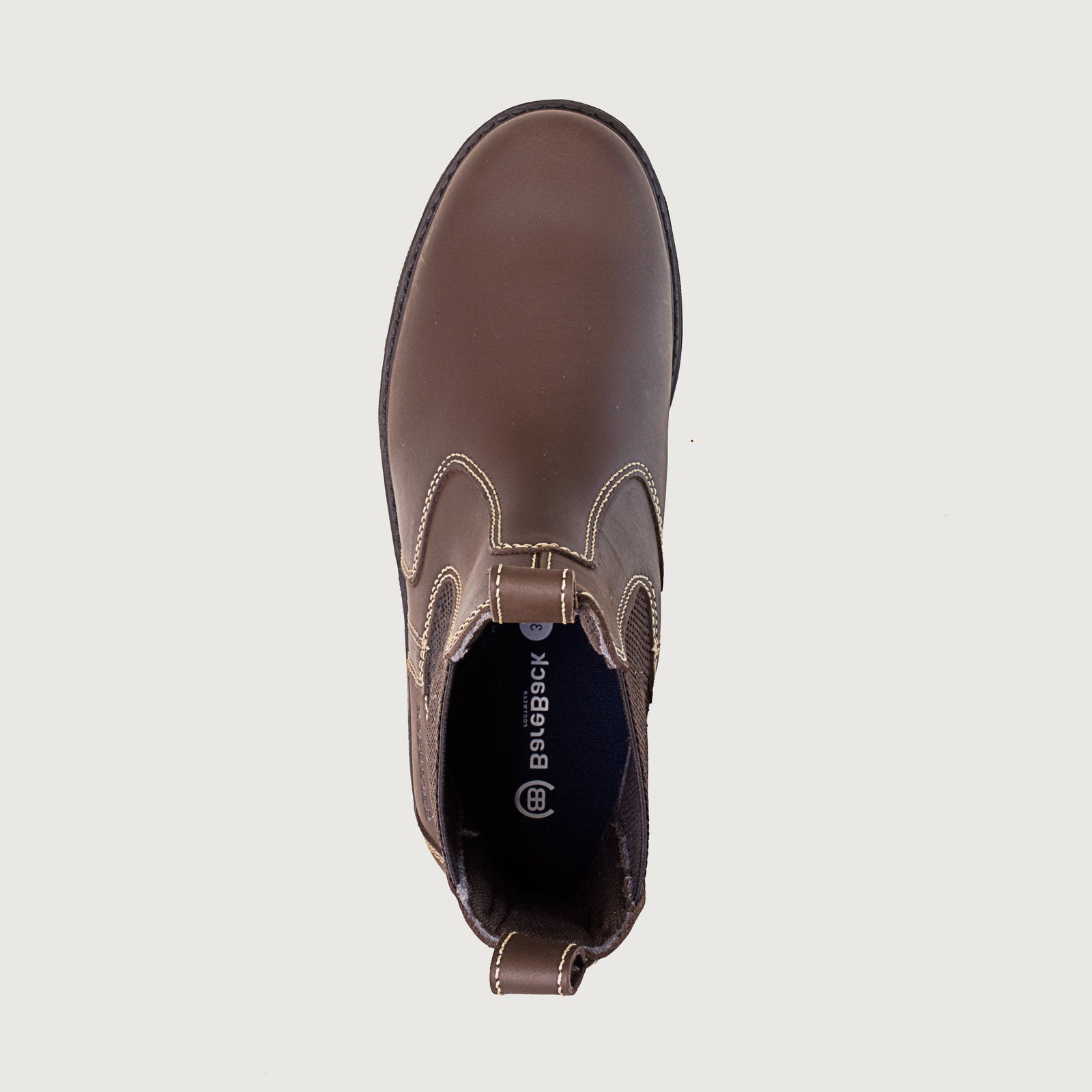 Bareback Bronx brown country yard boots, top-down view showing the boot opening