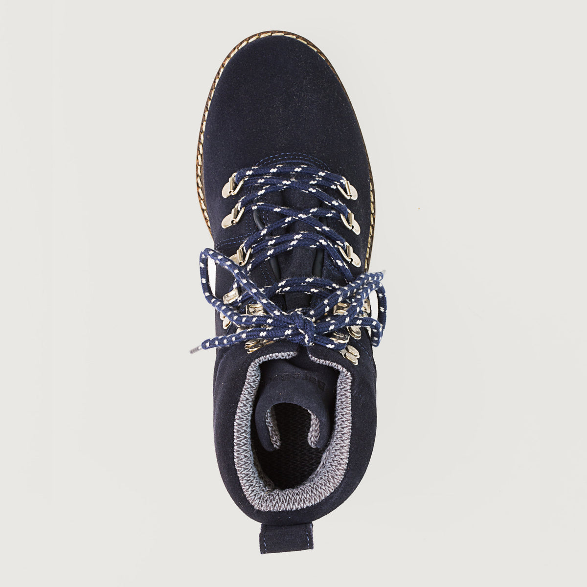 Bareback Chicago waterproof boots in blue leather, top-down view showing the boot opening and lining