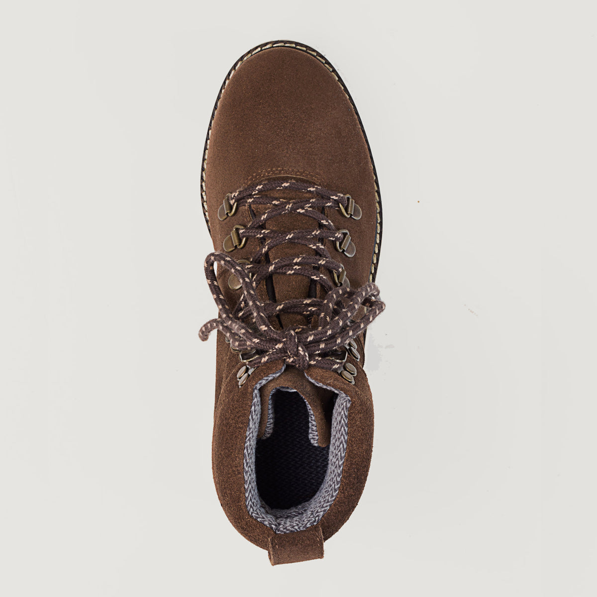Bareback Chicago waterproof boots in brown leather, top-down view showing the boot opening and lining