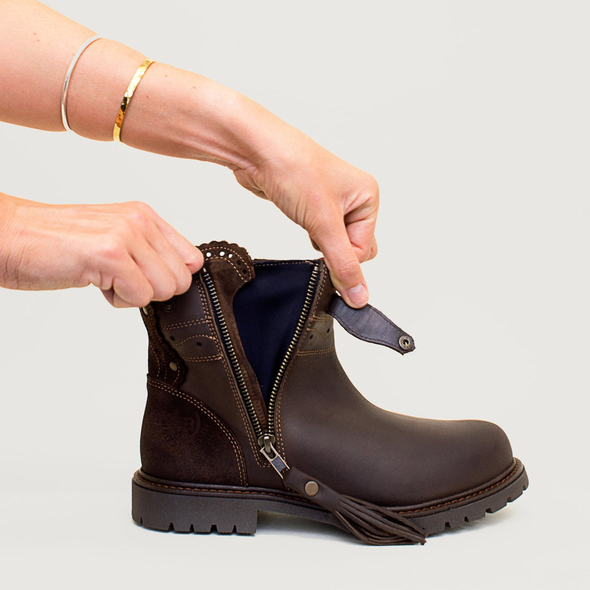 Bareback Hudson Ankle waterproof boots in chocolate leather, showing the elasticated gusset