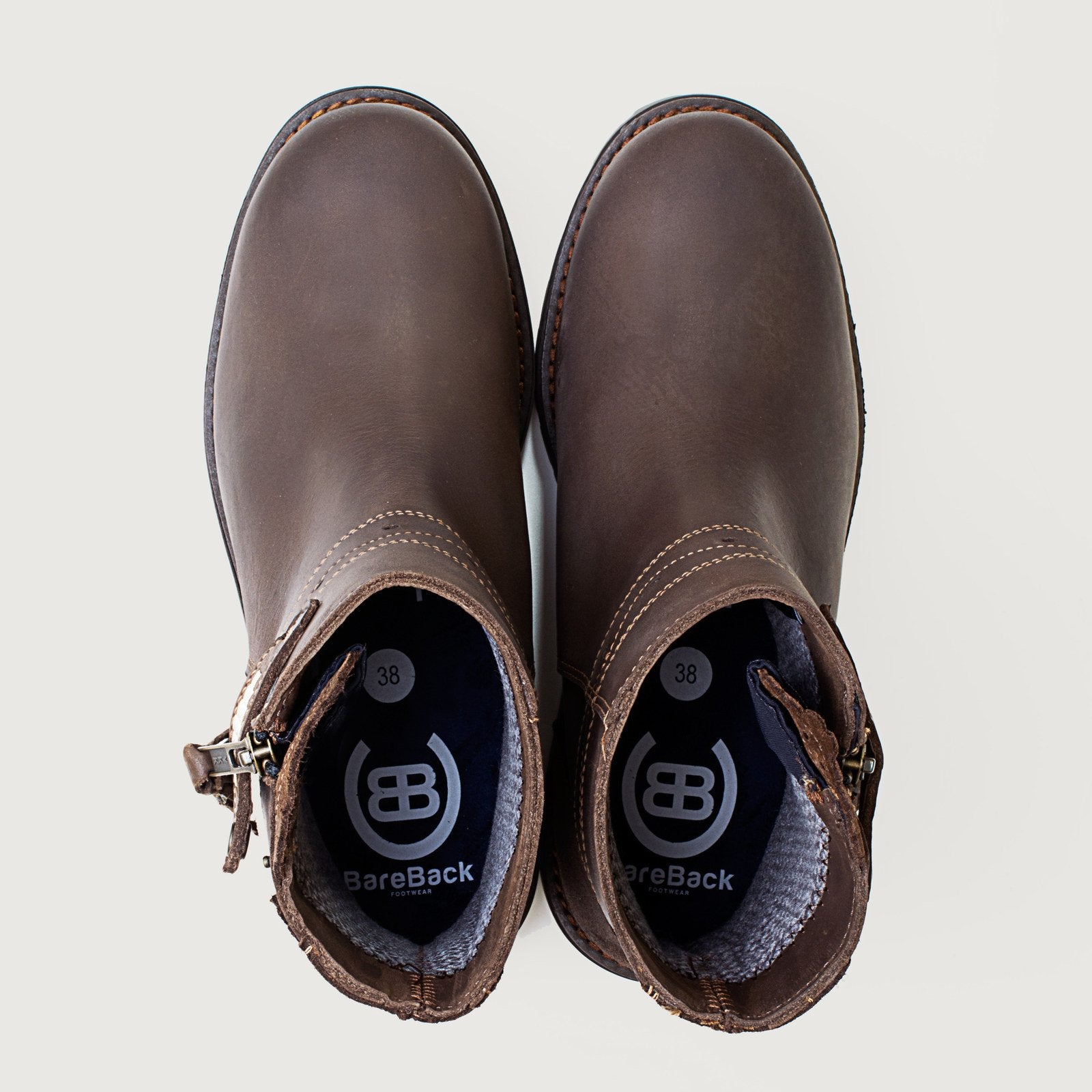 Bareback Hudson Ankle waterproof boots in chocolate leather, top-down view showing the boot opening and lining