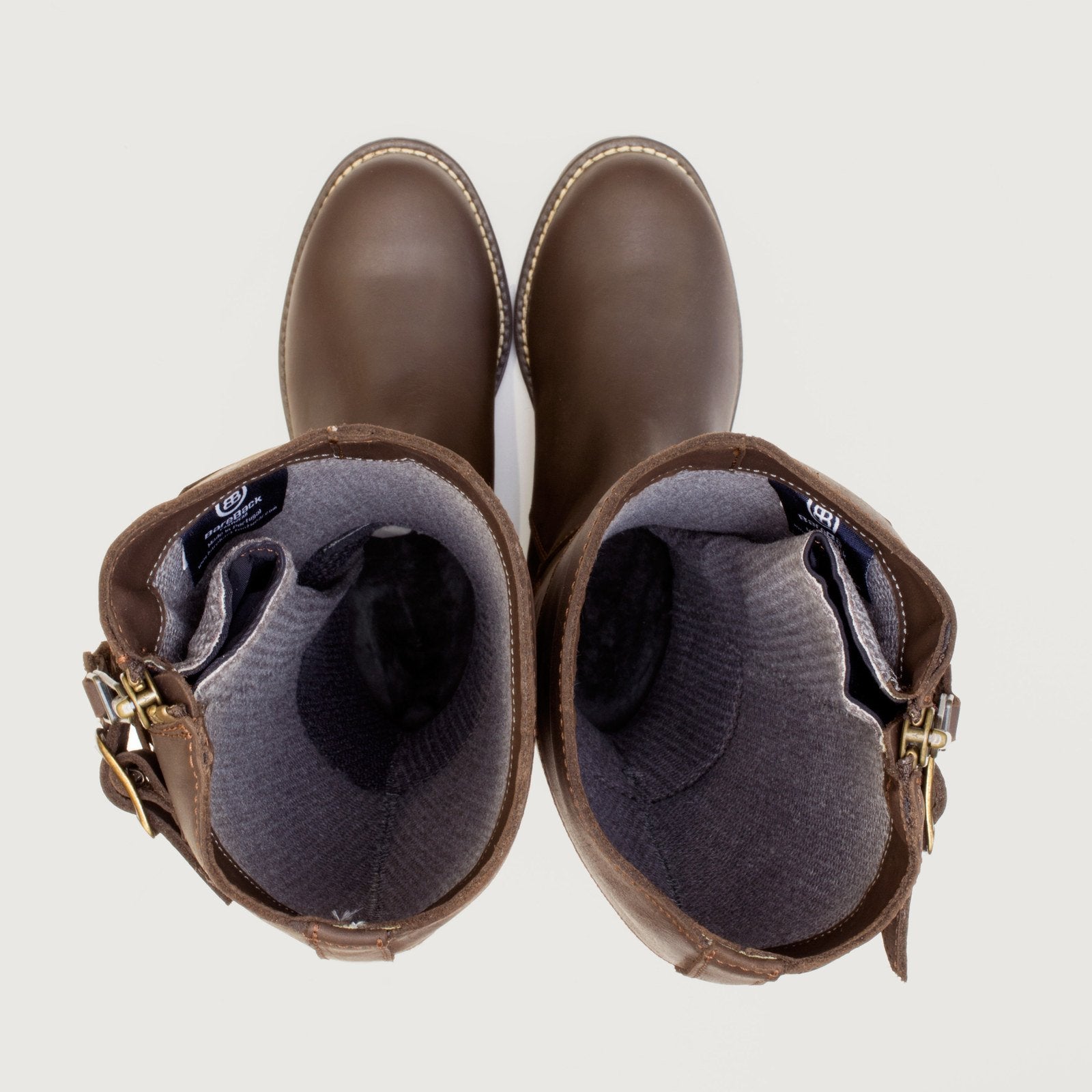 Bareback Hudson Storm waterproof boots in chocolate leather, top-down view showing the boot opening and lining