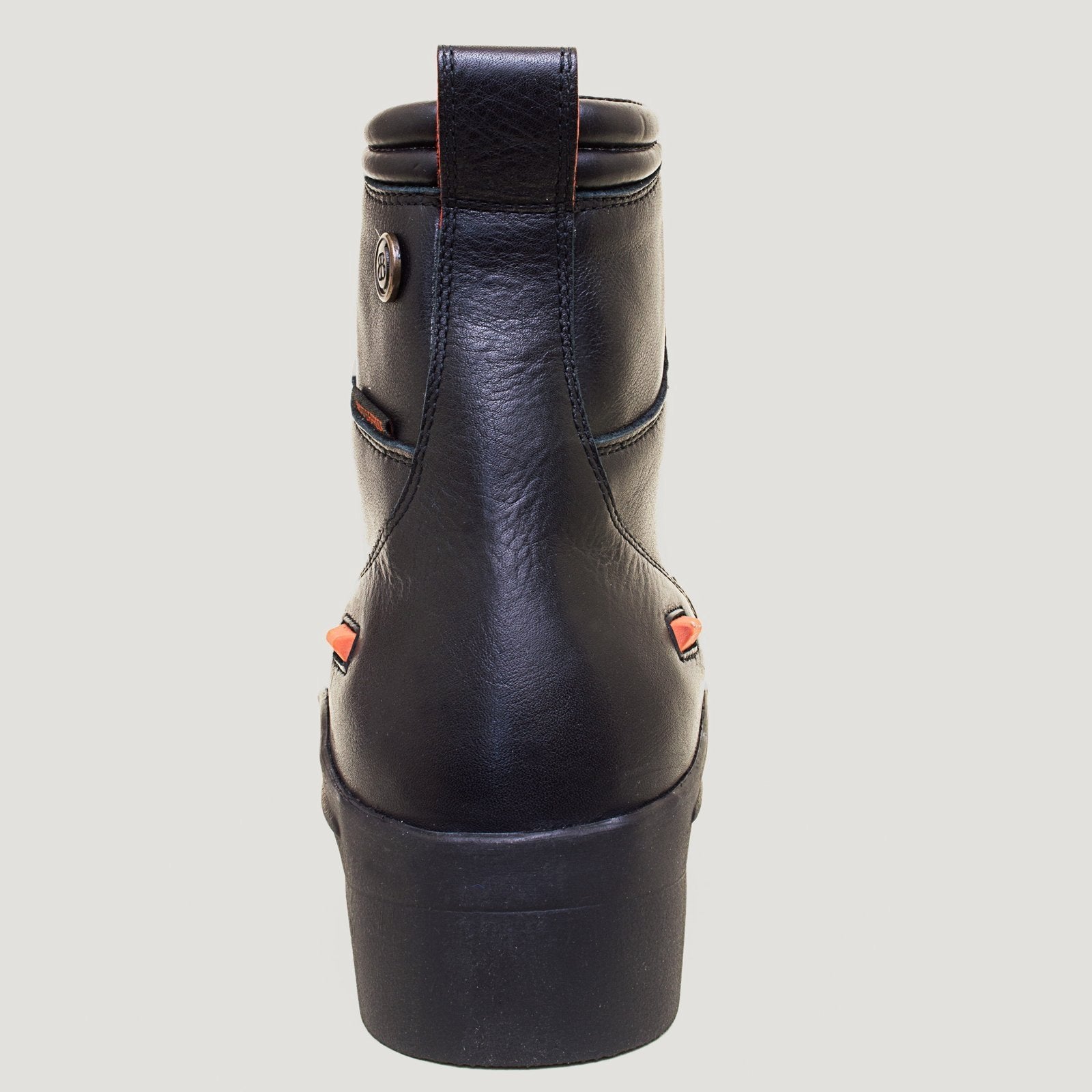 Bareback Idaho Storm waterproof jodhpur riding boots in black leather, showing the spur rests