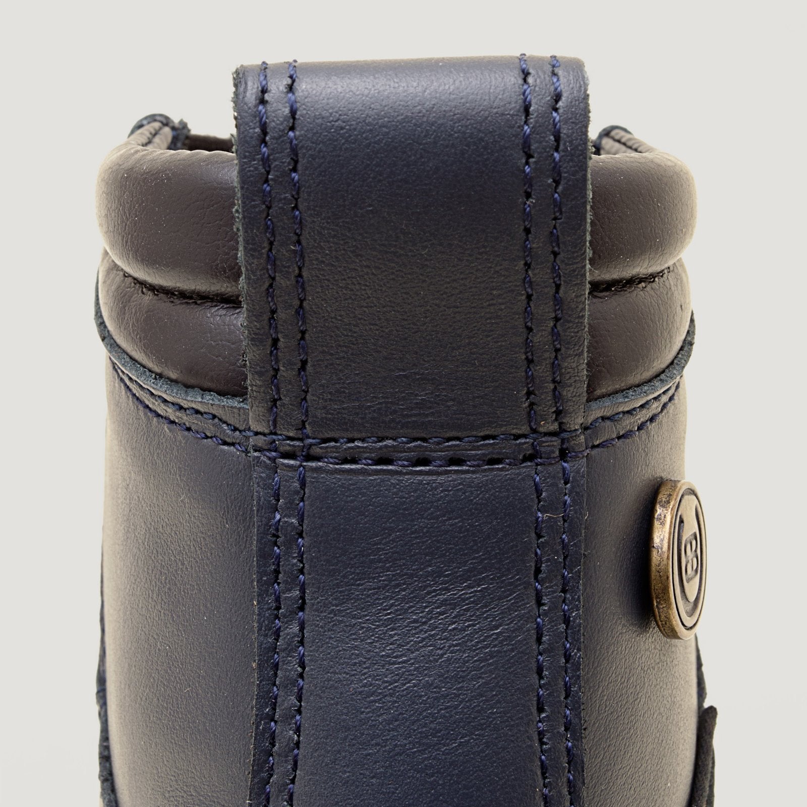 Bareback Idaho Storm waterproof jodhpur riding boots in navy leather, close-up of the pull tab
