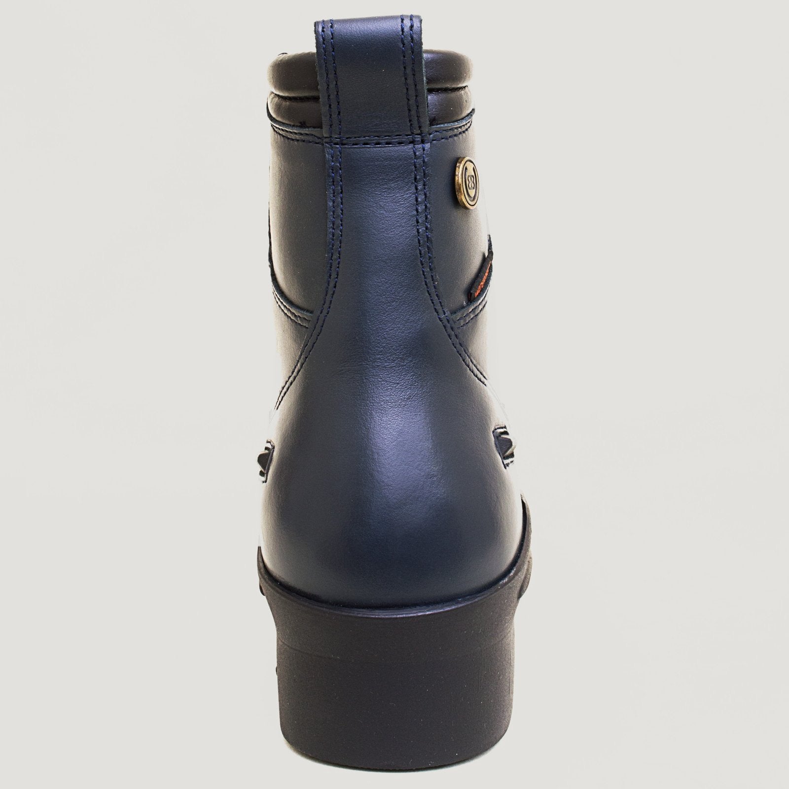 Bareback Idaho Storm waterproof jodhpur riding boots in navy leather, showing the spur rests
