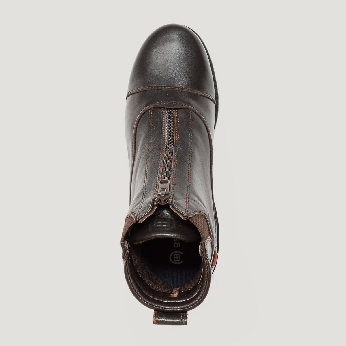 Bareback Idaho Storm waterproof jodhpur riding boots in brown leather, top-down view showing the boot opening and lining