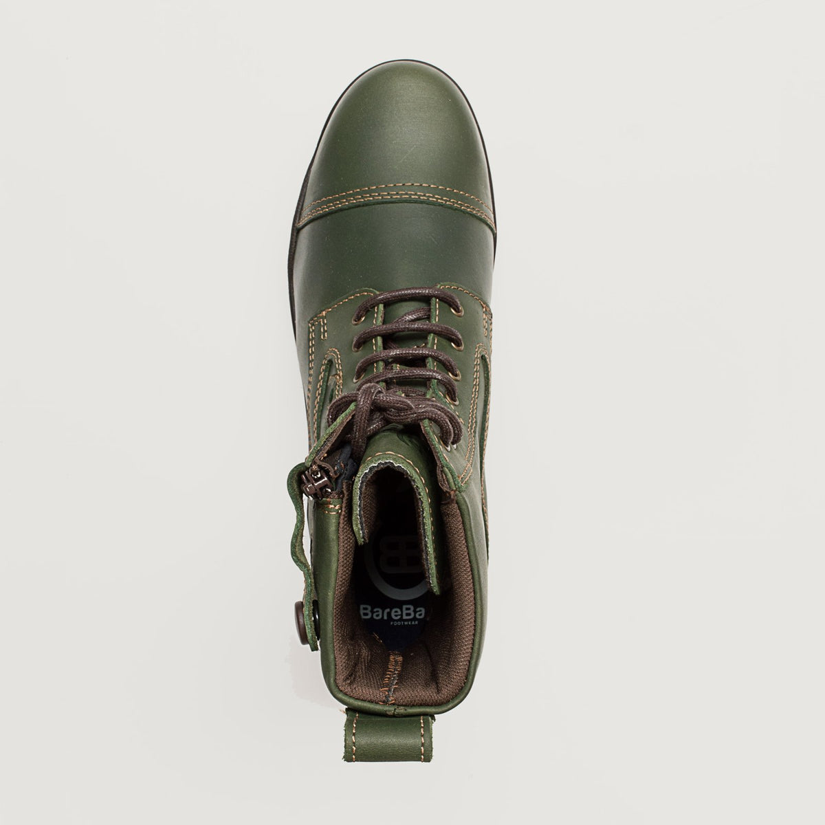 Bareback Kentucky Storm waterproof jodhpur boots in forest green, top-down view into the boot showing the lining