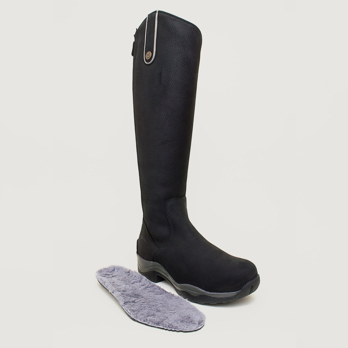 Montana black long riding boots with the removable sheepskin insole