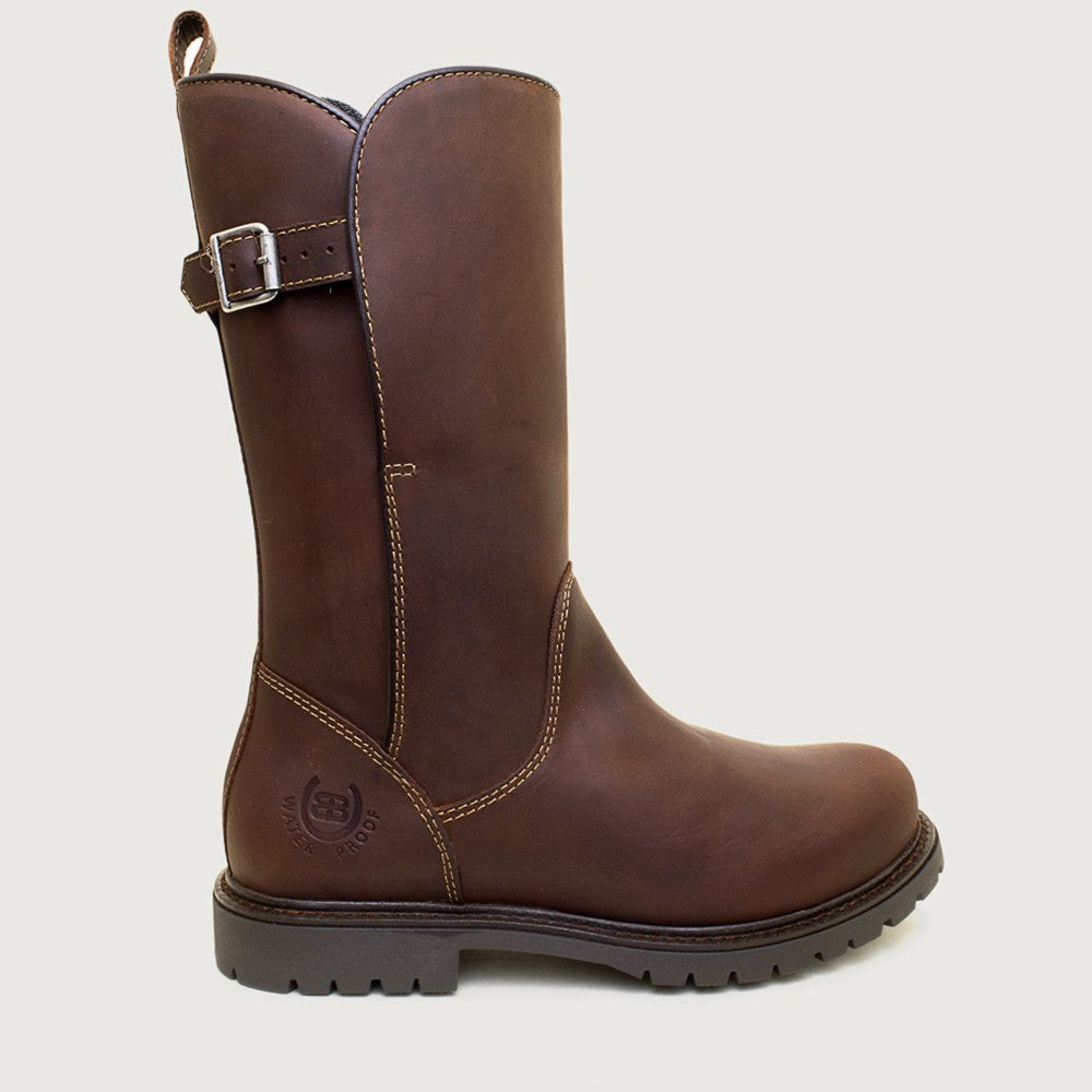 Bareback Quebec waterproof zip up mid calf boots in chestnut leather, side view