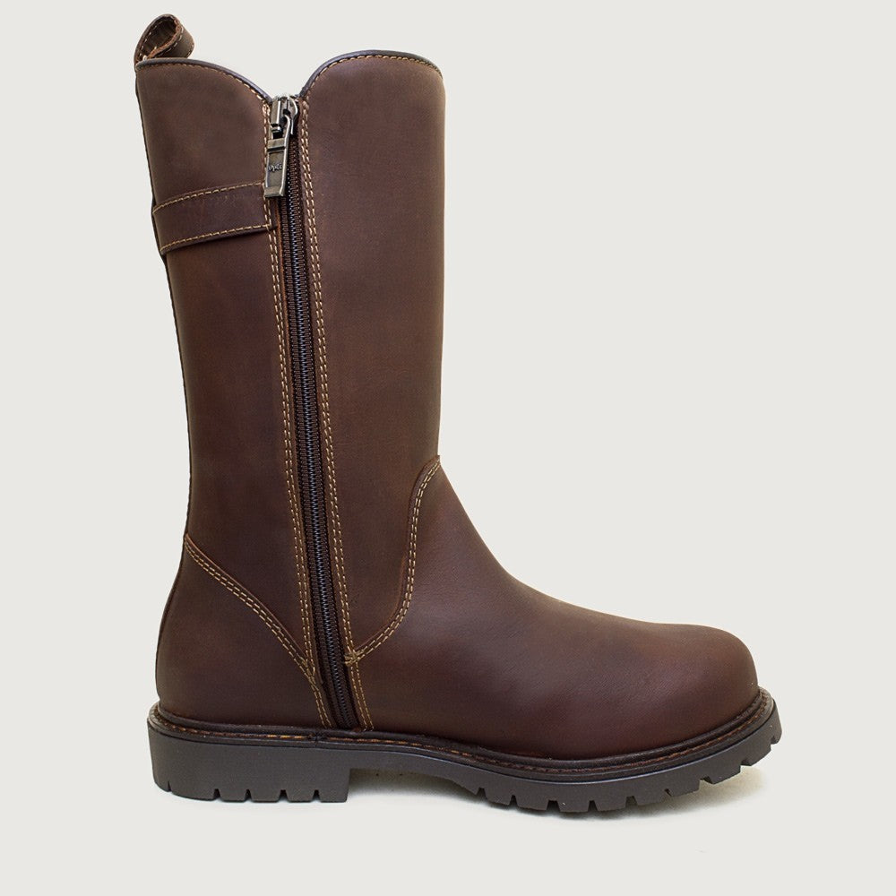 Bareback Quebec waterproof zip up mid calf boots in chestnut leather, zip side view
