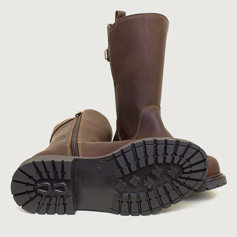 Bareback Quebec waterproof zip up mid calf boots in chestnut leather, sole view
