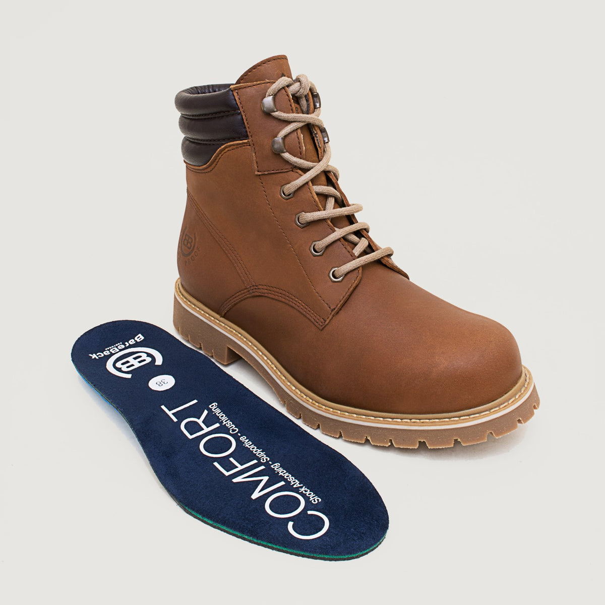 Bareback Rocky waterproof boots in copper, standing beside the removable Comfort insole