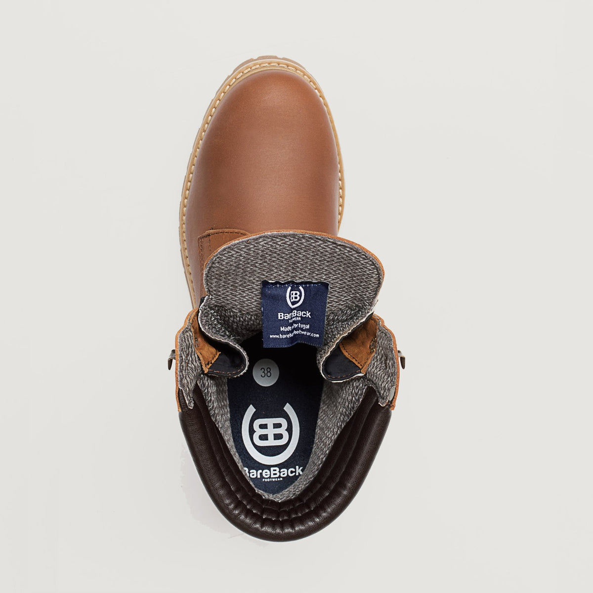 Bareback Rocky waterproof boots in copper, top-down view into the boot showing the branded lining