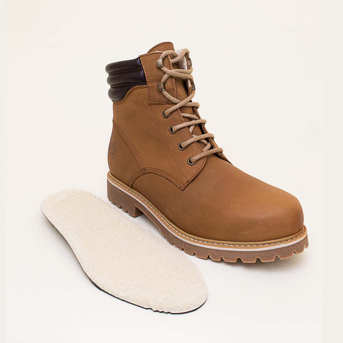 Bareback Rocky Winter waterproof boots in mocha, standing beside the removable fleece insole