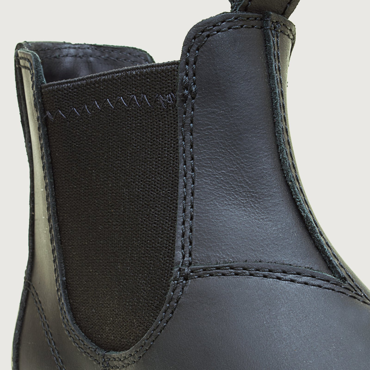 Bareback Vancouver Storm waterproof boots in black, close-up of the elastic side panel and stitching