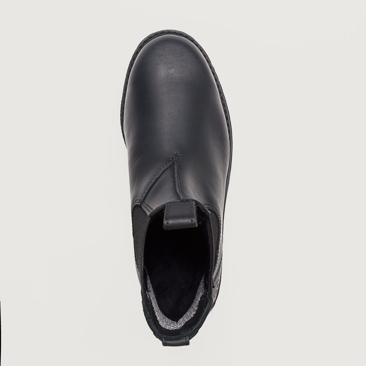 Bareback Vancouver Storm waterproof boots in black, top-down view into the boot showing the lining