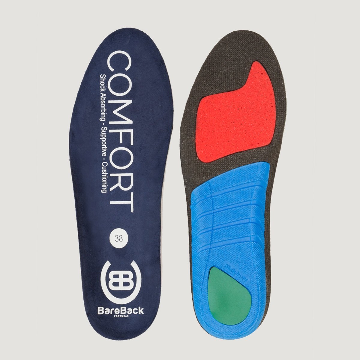 Bareback Comfort insole for Quebec waterproof boots, top and underside view