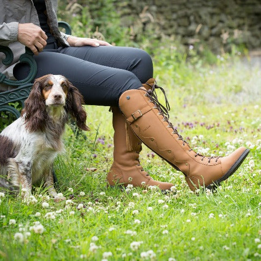 Bareback Andalucia lace-up long riding boots with zip in desert
