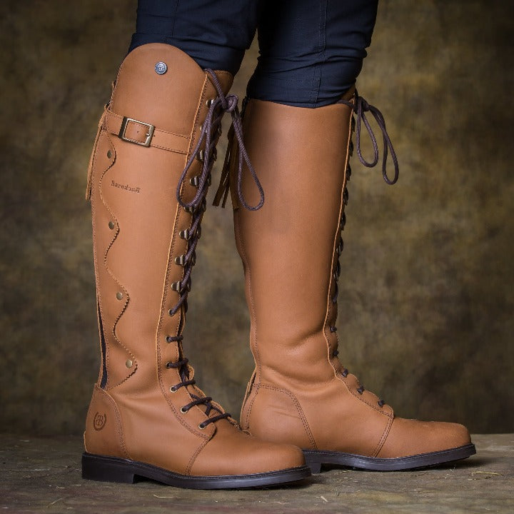 Bareback Andalucia lace-up long riding boots with zip in desert